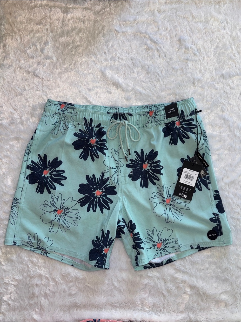 RVCA Mint Floral Hybrid Swim Shorts with Navy & Coral Accents
